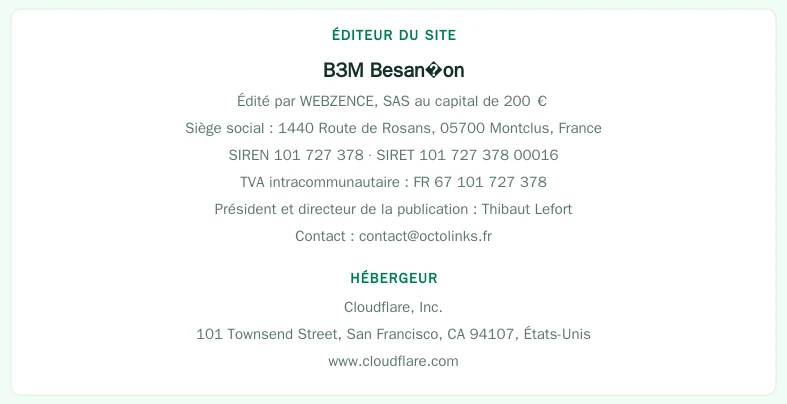 Coordonnées légales de l&rsquo;éditeur et de l&rsquo;hébergeur du site