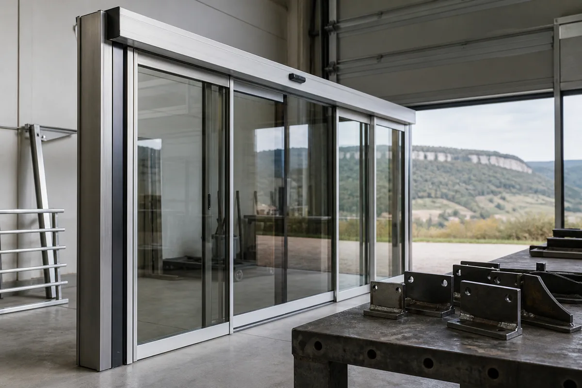 Porte automatique coulissante en verre à l&rsquo;entrée d&rsquo;une surface de vente